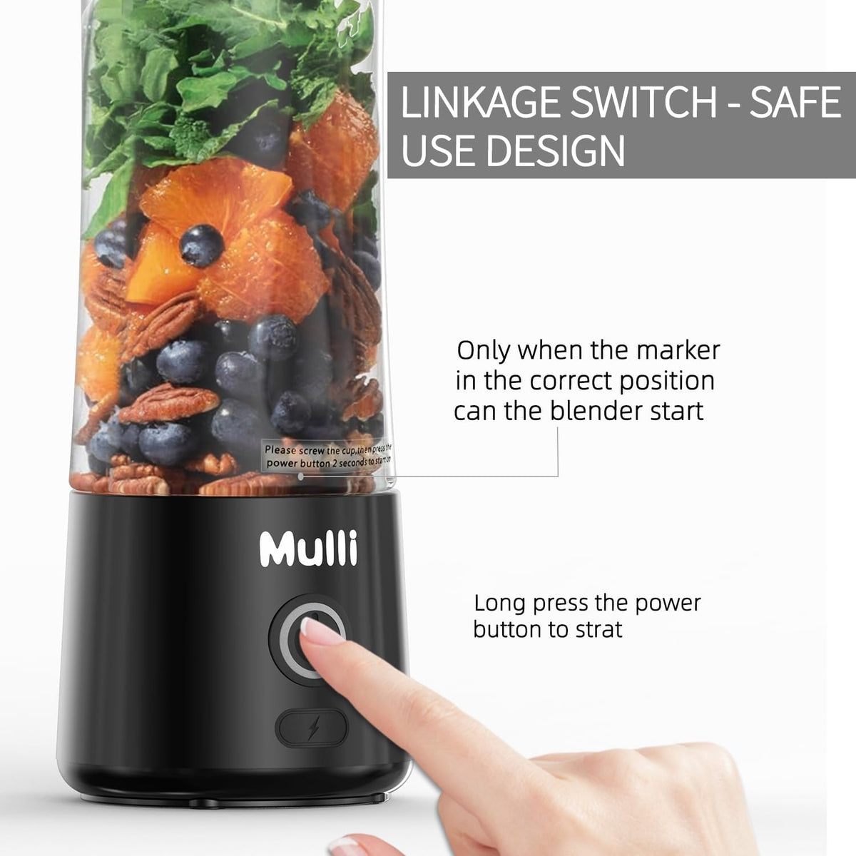 Mulli Portable Blender,14oz USB-C Rechargeable Mixer,BPA-Free