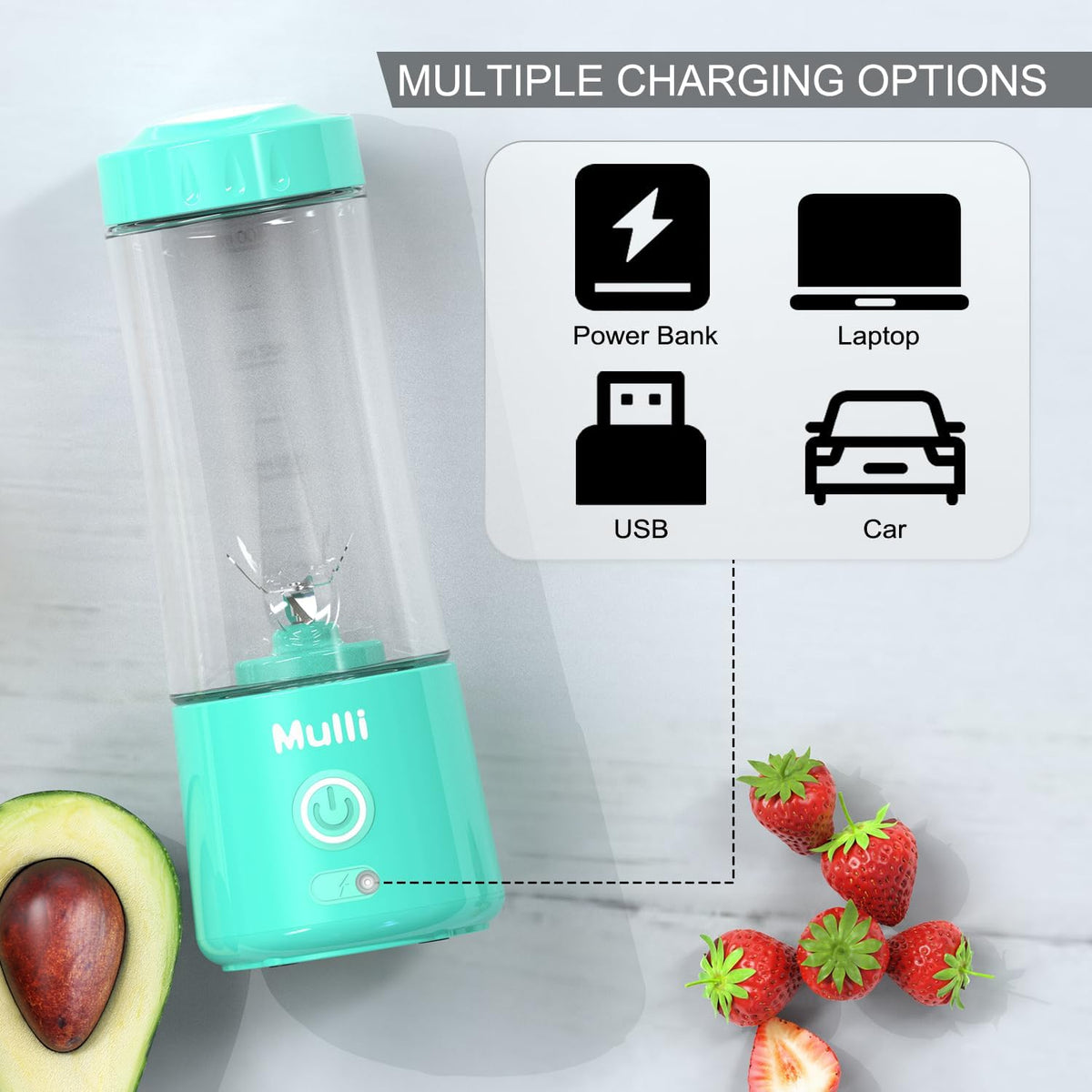 Mulli Portable Blender,14oz USB-C Rechargeable Mixer,BPA-Free