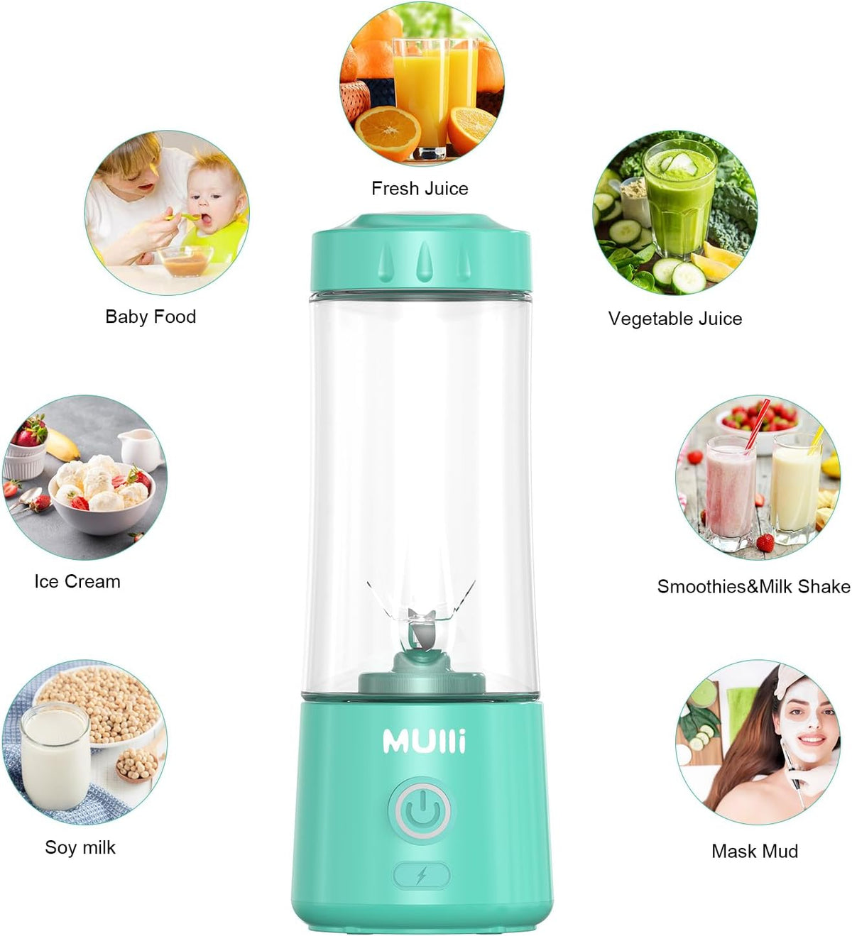 Mulli Portable Blender,14oz USB-C Rechargeable Mixer,BPA-Free
