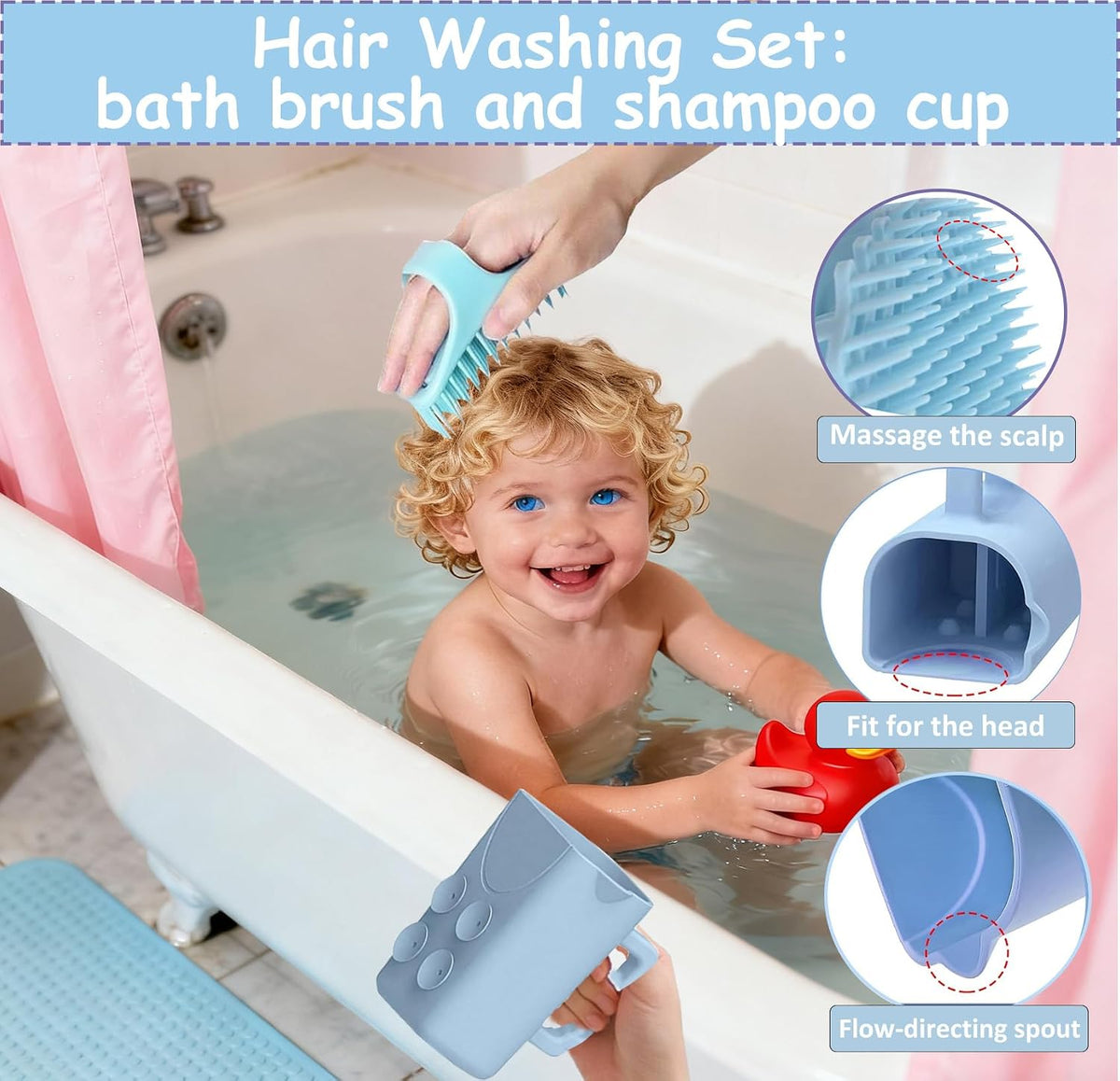 Portable Hair Washing Station,Ergonomic Neck Support,Soft Silicone(Bule)