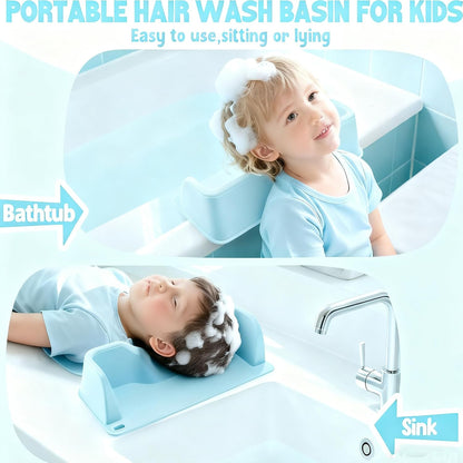 Portable Hair Washing Station,Ergonomic Neck Support,Soft Silicone(Bule)