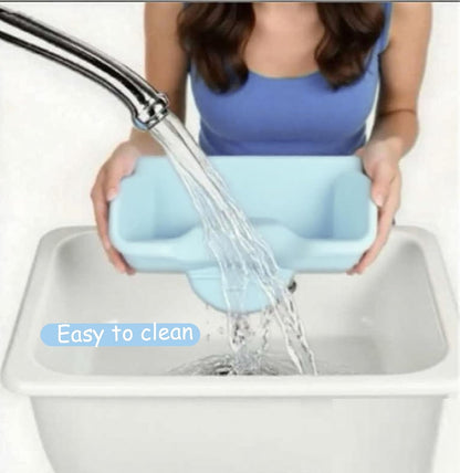 Portable Hair Washing Station,Ergonomic Neck Support,Soft Silicone(Bule)