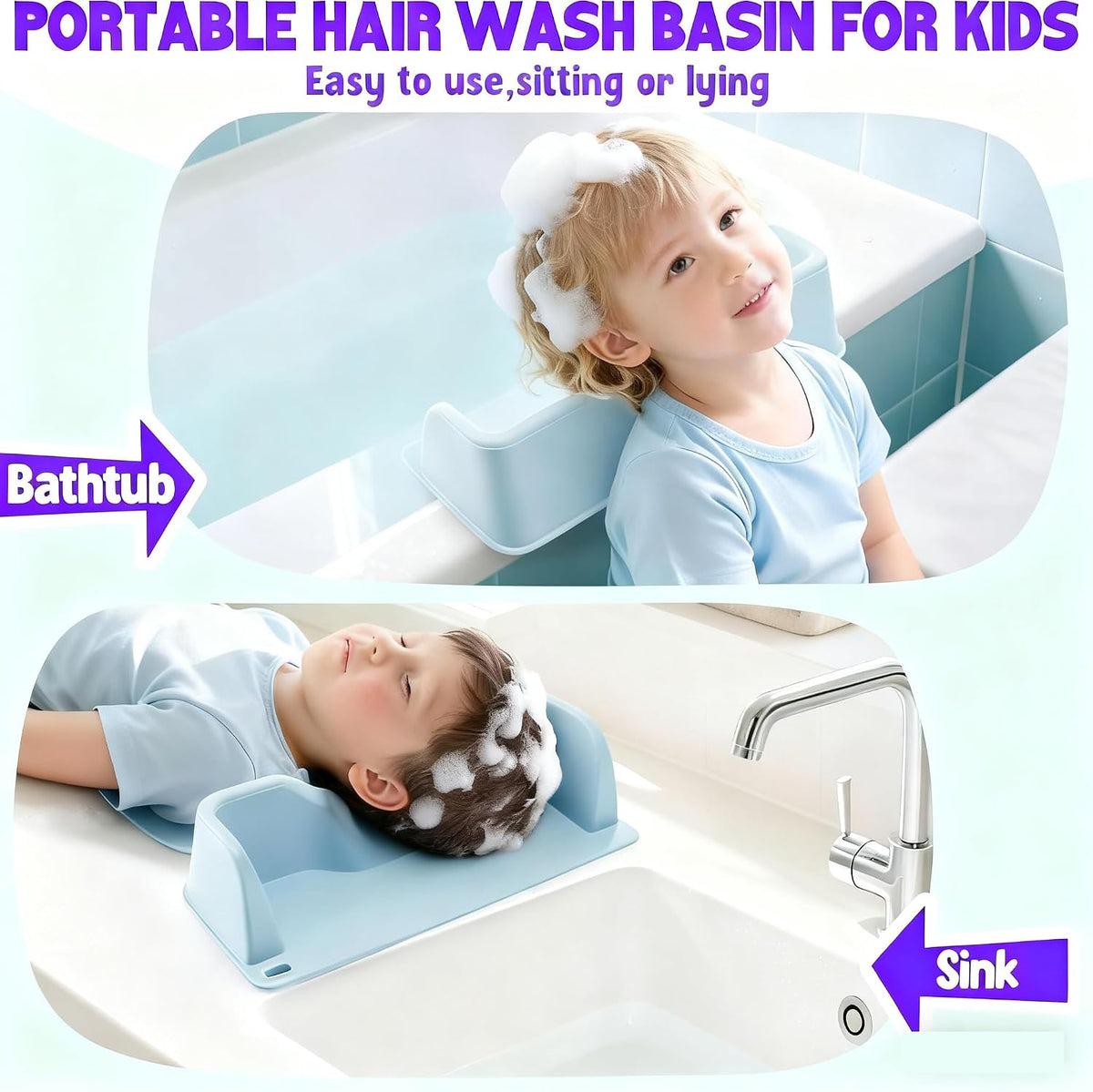 Portable Hair Washing Station,Ergonomic Neck Support,Soft Silicone(Bule)