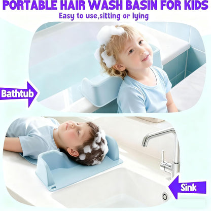 Portable Hair Washing Station,Ergonomic Neck Support,Soft Silicone(Bule)