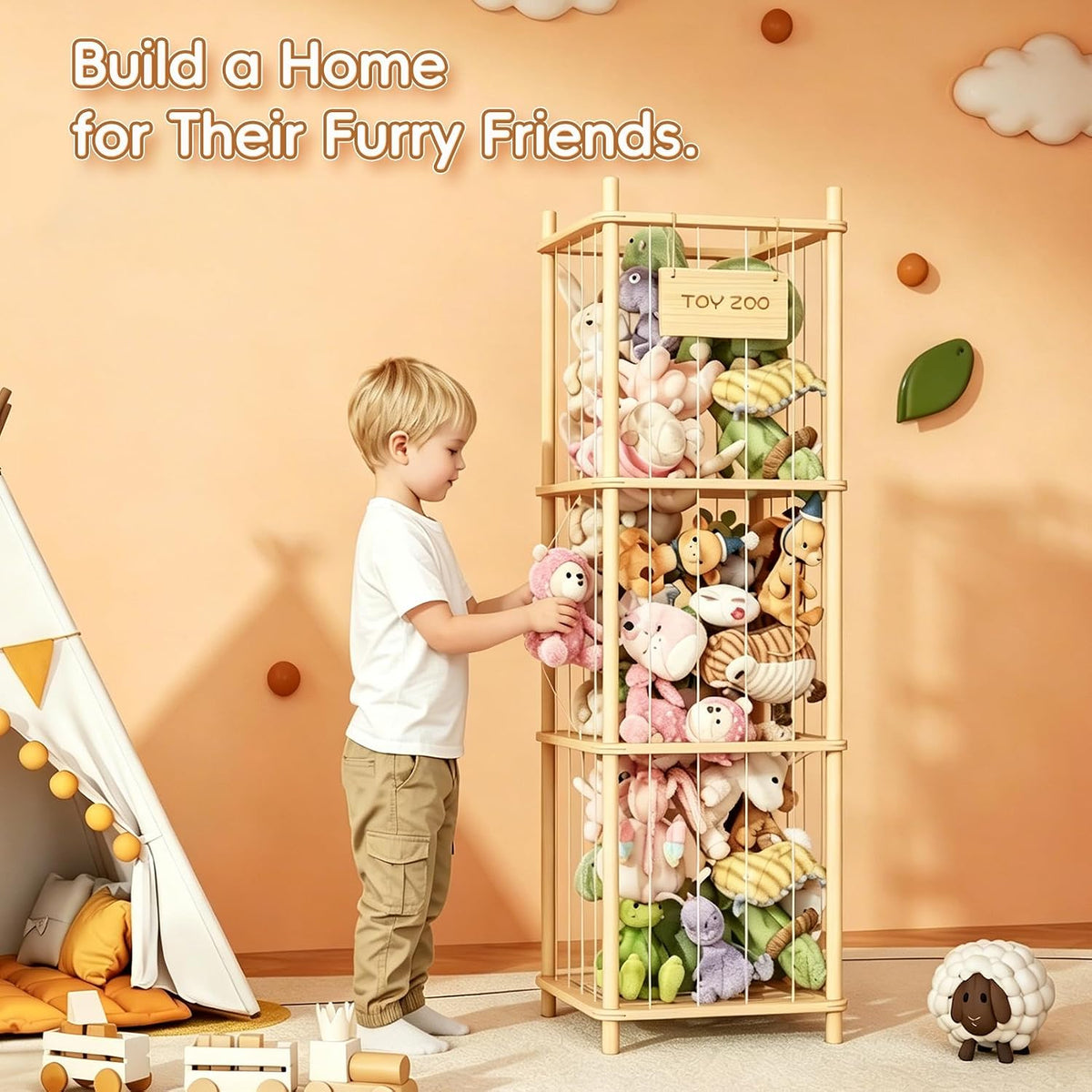 Toy Storage Organizer and Stuffed Animal Storage, Playroom Toy Organizer with 12 Toy Bins for Bricks, Toy Holder for Toddler Rooms, Playrooms, Bedrooms