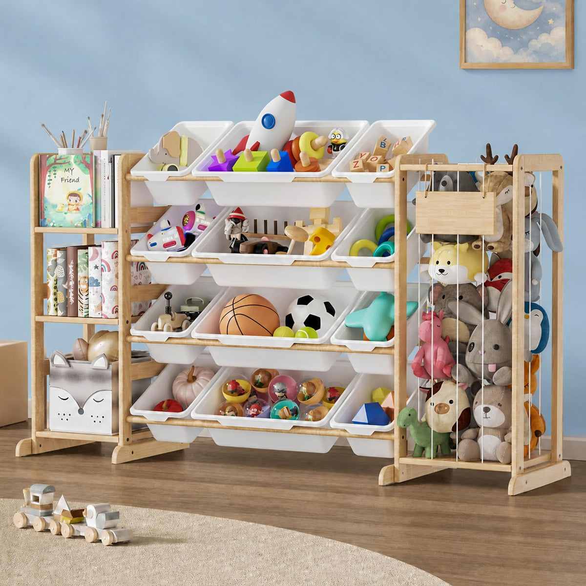 Toy Storage Organizer and Stuffed Animal Storage, Playroom Toy Organizer with 12 Toy Bins for Bricks, Toy Holder for Toddler Rooms, Playrooms, Bedrooms
