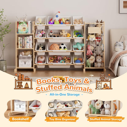 Toy Storage Organizer and Stuffed Animal Storage, Playroom Toy Organizer with 12 Toy Bins for Bricks, Toy Holder for Toddler Rooms, Playrooms, Bedrooms