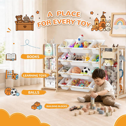 Toy Storage Organizer and Stuffed Animal Storage, Playroom Toy Organizer with 12 Toy Bins for Bricks, Toy Holder for Toddler Rooms, Playrooms, Bedrooms
