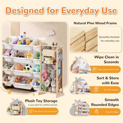 Toy Storage Organizer and Stuffed Animal Storage, Playroom Toy Organizer with 12 Toy Bins for Bricks, Toy Holder for Toddler Rooms, Playrooms, Bedrooms