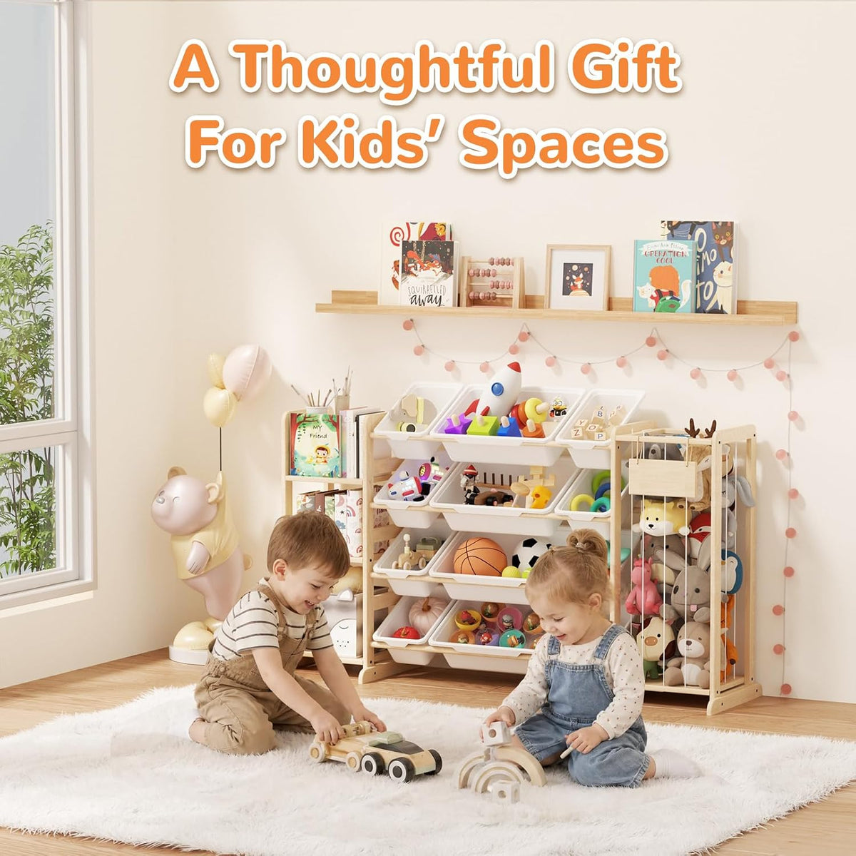 Toy Storage Organizer and Stuffed Animal Storage, Playroom Toy Organizer with 12 Toy Bins for Bricks, Toy Holder for Toddler Rooms, Playrooms, Bedrooms