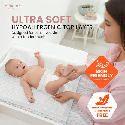 Organic Cotton Enhanced Disposable Changing Pad Liners | Large 18x24 Hypoallergenic Ultra Absorbent Waterproof Super Soft Quilted Underpads for Baby Diaper Table/Travel, Leak Proof, Mess Free 50-Pack