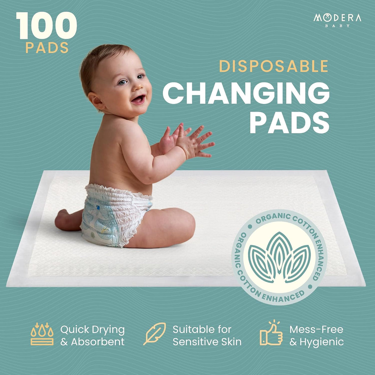 Organic Cotton Enhanced Disposable Changing Pad Liners | Large 18x24 Hypoallergenic Ultra Absorbent Waterproof Super Soft Quilted Underpads for Baby Diaper Table/Travel, Leak Proof, Mess Free 50-Pack