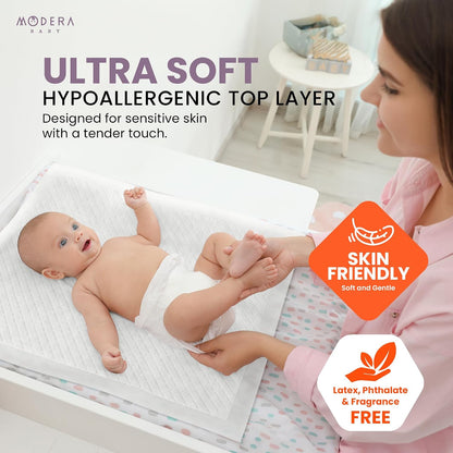 Organic Cotton Enhanced Disposable Changing Pad Liners | Large 18x24 Hypoallergenic Ultra Absorbent Waterproof Super Soft Quilted Underpads for Baby Diaper Table/Travel, Leak Proof, Mess Free 50-Pack