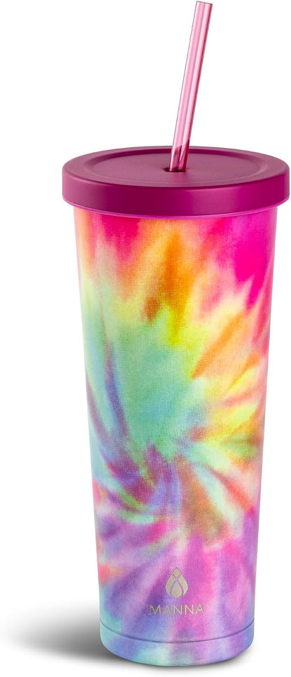 Chilly Double-wall Vacuum Insulated Stainless Steel Tumbler with Splash-proof Lid and Reusable Tritan Straw - 24 Oz - Bright Swirl
