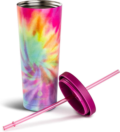 Chilly Double-wall Vacuum Insulated Stainless Steel Tumbler with Splash-proof Lid and Reusable Tritan Straw - 24 Oz - Bright Swirl