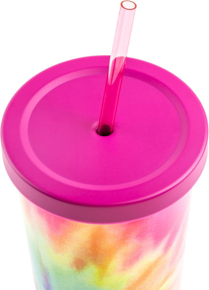 Chilly Double-wall Vacuum Insulated Stainless Steel Tumbler with Splash-proof Lid and Reusable Tritan Straw - 24 Oz - Bright Swirl