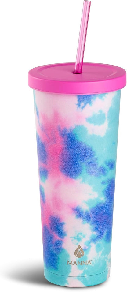 Chilly Double-wall Vacuum Insulated Stainless Steel Tumbler with Splash-proof Lid and Reusable Tritan Straw - 24 Oz - Bright Swirl