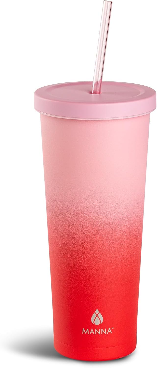 Chilly Double-wall Vacuum Insulated Stainless Steel Tumbler with Splash-proof Lid and Reusable Tritan Straw - 24 Oz - Bright Swirl