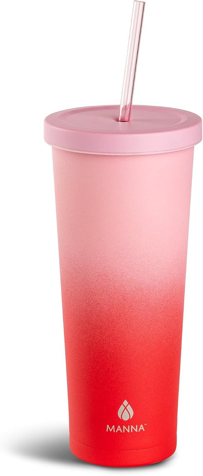 Chilly Double-wall Vacuum Insulated Stainless Steel Tumbler with Splash-proof Lid and Reusable Tritan Straw - 24 Oz - Bright Swirl