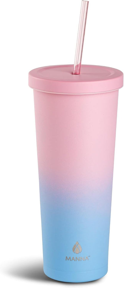 Chilly Double-wall Vacuum Insulated Stainless Steel Tumbler with Splash-proof Lid and Reusable Tritan Straw - 24 Oz - Bright Swirl