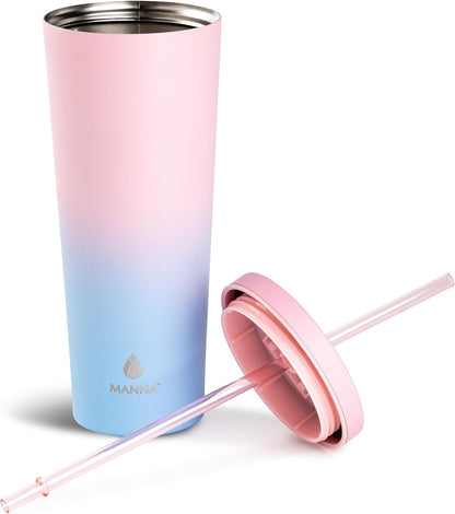 Chilly Double-wall Vacuum Insulated Stainless Steel Tumbler with Splash-proof Lid and Reusable Tritan Straw - 24 Oz - Bright Swirl