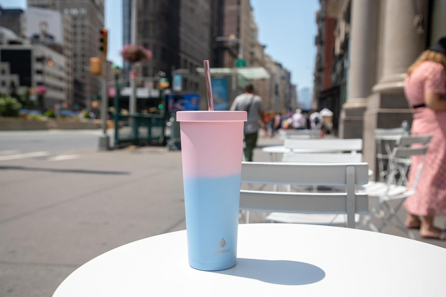Chilly Double-wall Vacuum Insulated Stainless Steel Tumbler with Splash-proof Lid and Reusable Tritan Straw - 24 Oz - Bright Swirl