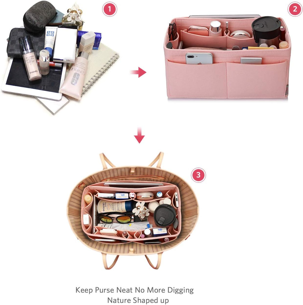 Felt Purse Organizer, Multi Pocket Bag in Bag Organizer For Tote & Handbag Shaper, Speedy 30, Speedy 35 and Speedy 40