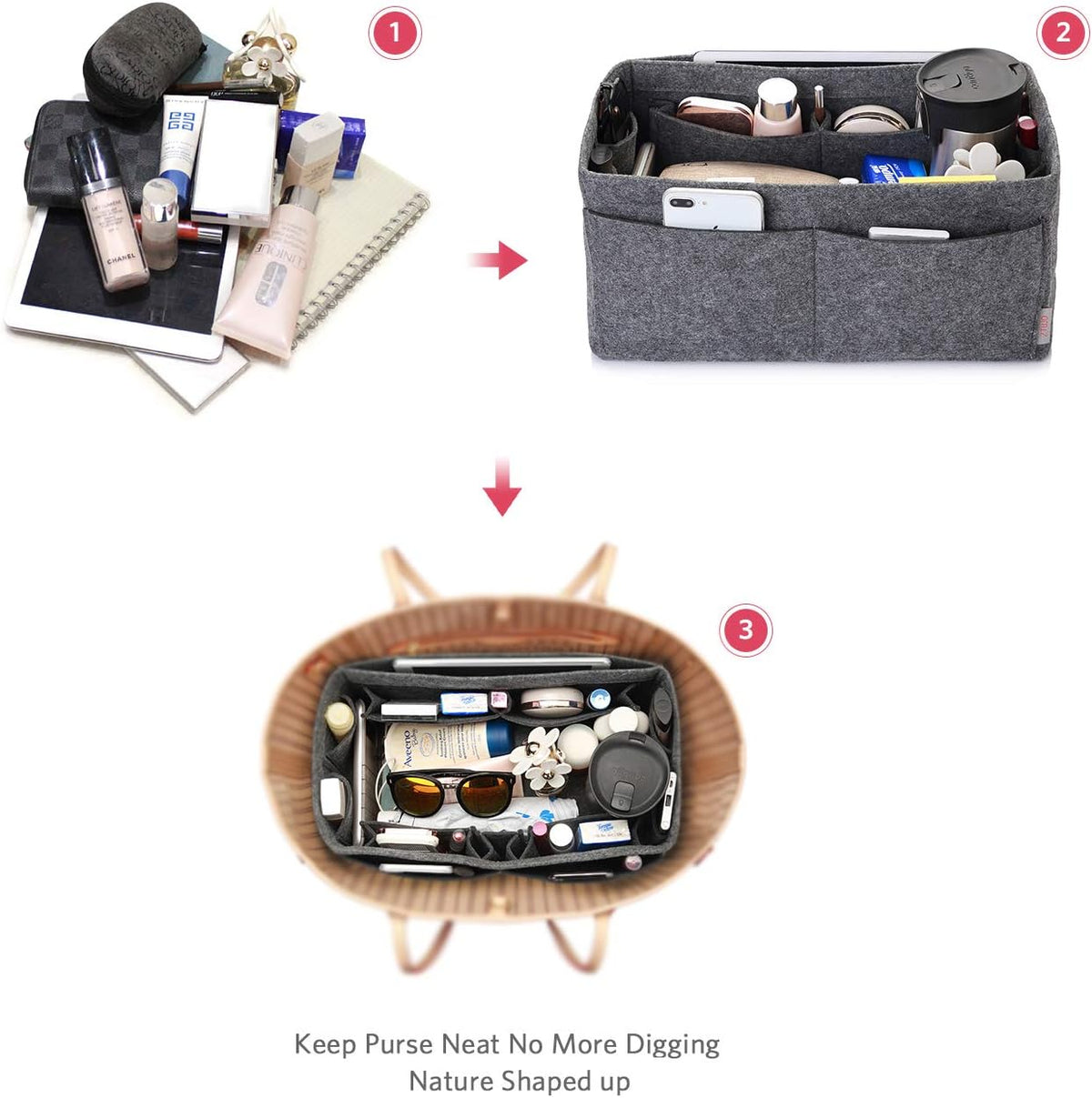 Felt Purse Organizer, Multi Pocket Bag in Bag Organizer For Tote & Handbag Shaper, Speedy 30, Speedy 35 and Speedy 40