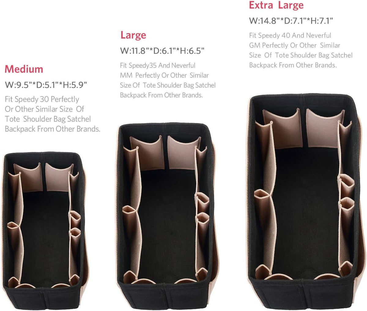 Felt Purse Organizer, Multi Pocket Bag in Bag Organizer For Tote & Handbag Shaper, Speedy 30, Speedy 35 and Speedy 40