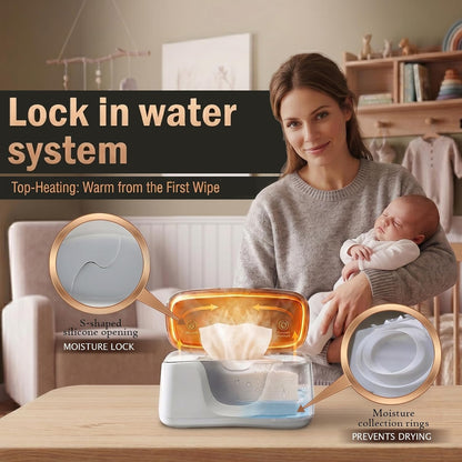 Wet Wipe Warmer | Dispenser for Baby, Make Up, Adult Care - Auto Off Lights for Nighttime Changes, Dual Heat for Comfort, Top Heating, Moisture Lock Silicone and Large Capacity- Amazon only
