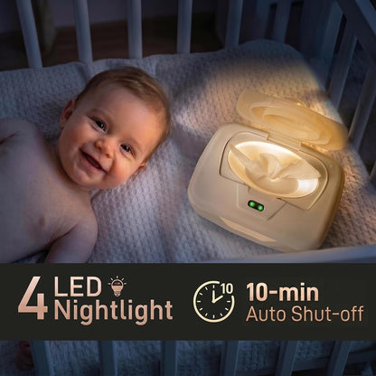 Wet Wipe Warmer | Dispenser for Baby, Make Up, Adult Care - Auto Off Lights for Nighttime Changes, Dual Heat for Comfort, Top Heating, Moisture Lock Silicone and Large Capacity- Amazon only