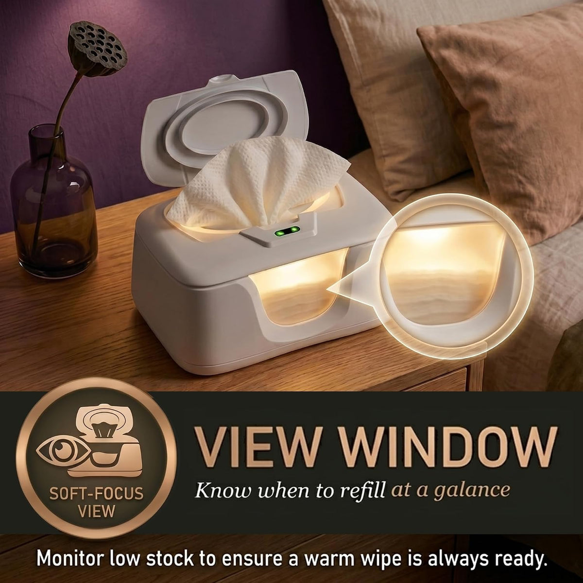 Wet Wipe Warmer | Dispenser for Baby, Make Up, Adult Care - Auto Off Lights for Nighttime Changes, Dual Heat for Comfort, Top Heating, Moisture Lock Silicone and Large Capacity- Amazon only
