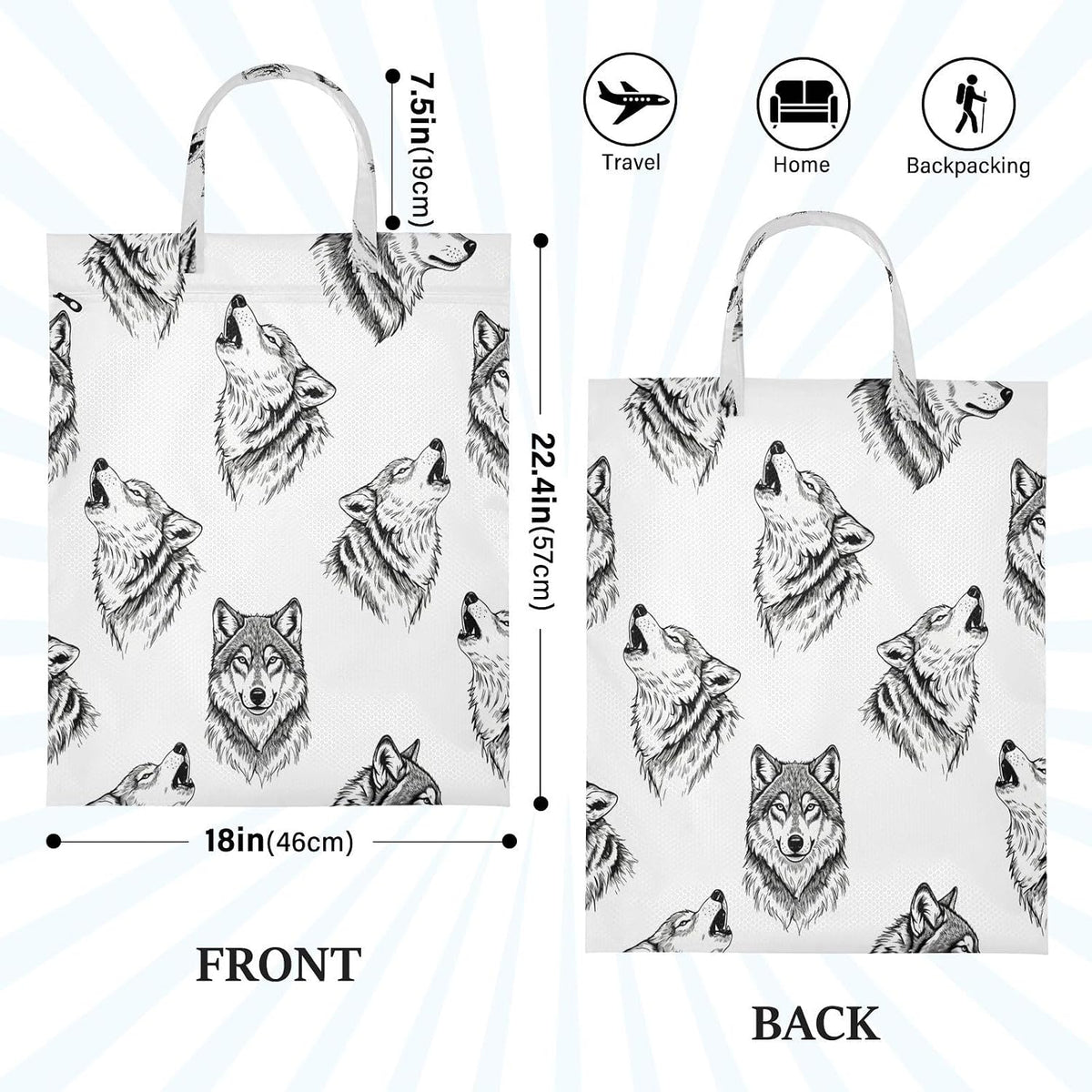 Wolves Waterproof Travel Laundry Bag Easy Care 2 Count