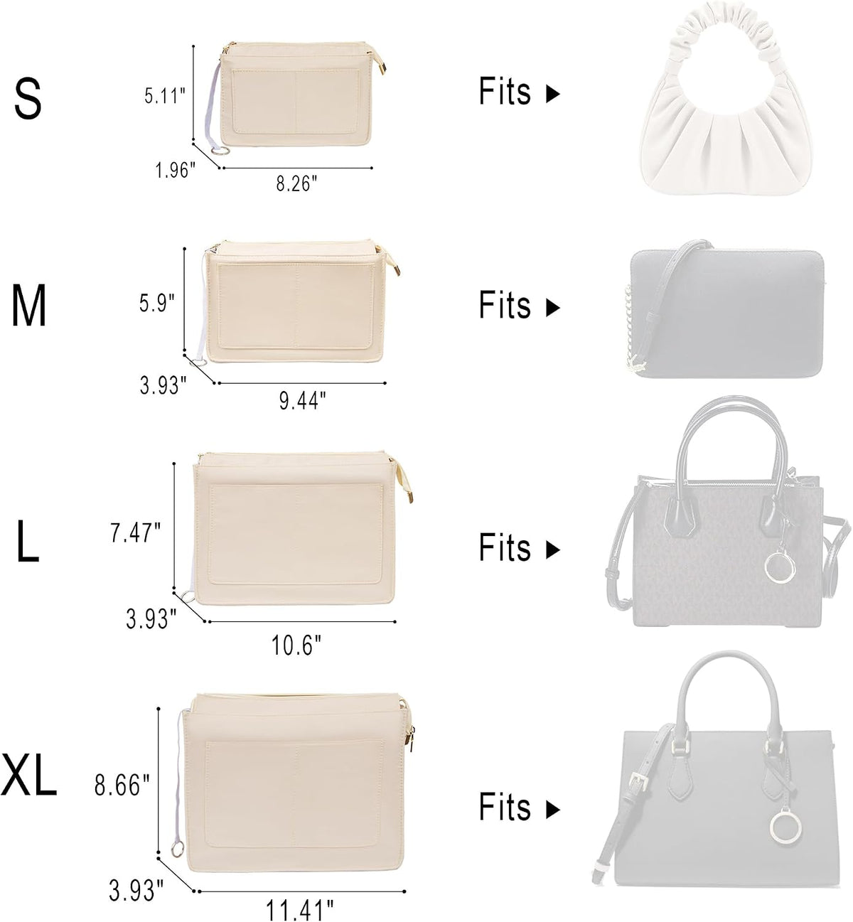 Purse Organizer Insert with Zipper for Women Hobo Handbags Shaper Insert 12 Pockets Bag Black Small