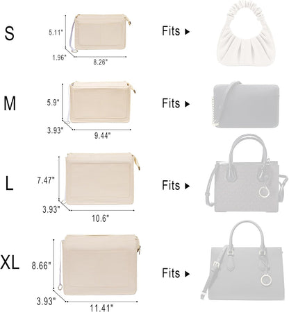 Purse Organizer Insert with Zipper for Women Hobo Handbags Shaper Insert 12 Pockets Bag Black Small
