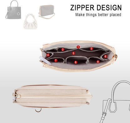 Purse Organizer Insert with Zipper for Women Hobo Handbags Shaper Insert 12 Pockets Bag Black Small