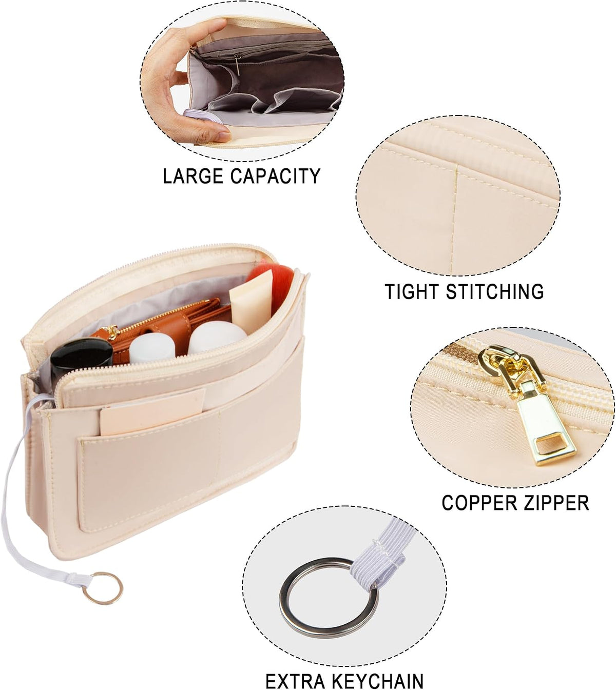 Purse Organizer Insert with Zipper for Women Hobo Handbags Shaper Insert 12 Pockets Bag Black Small