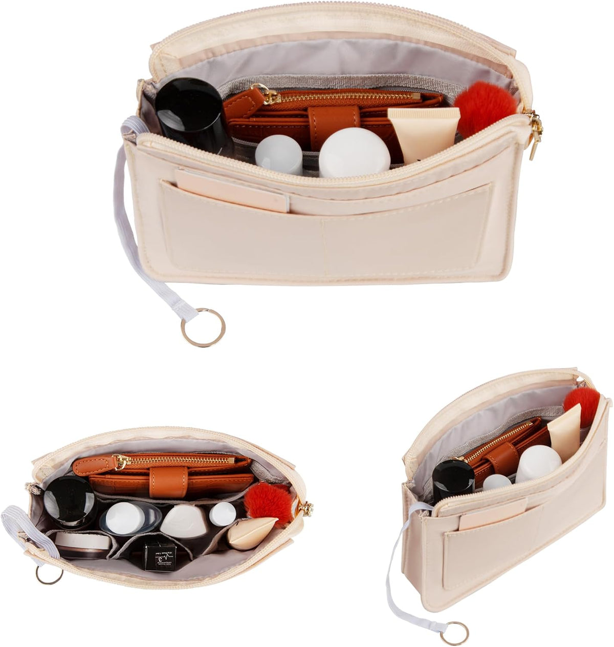 Purse Organizer Insert with Zipper for Women Hobo Handbags Shaper Insert 12 Pockets Bag Black Small
