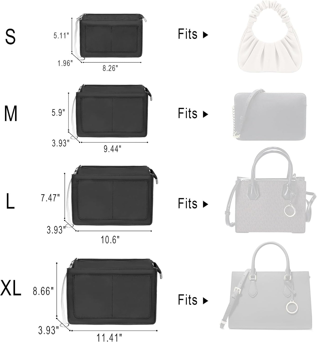 Purse Organizer Insert with Zipper for Women Hobo Handbags Shaper Insert 12 Pockets Bag Black Small