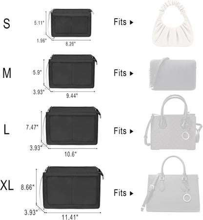 Purse Organizer Insert with Zipper for Women Hobo Handbags Shaper Insert 12 Pockets Bag Black Small