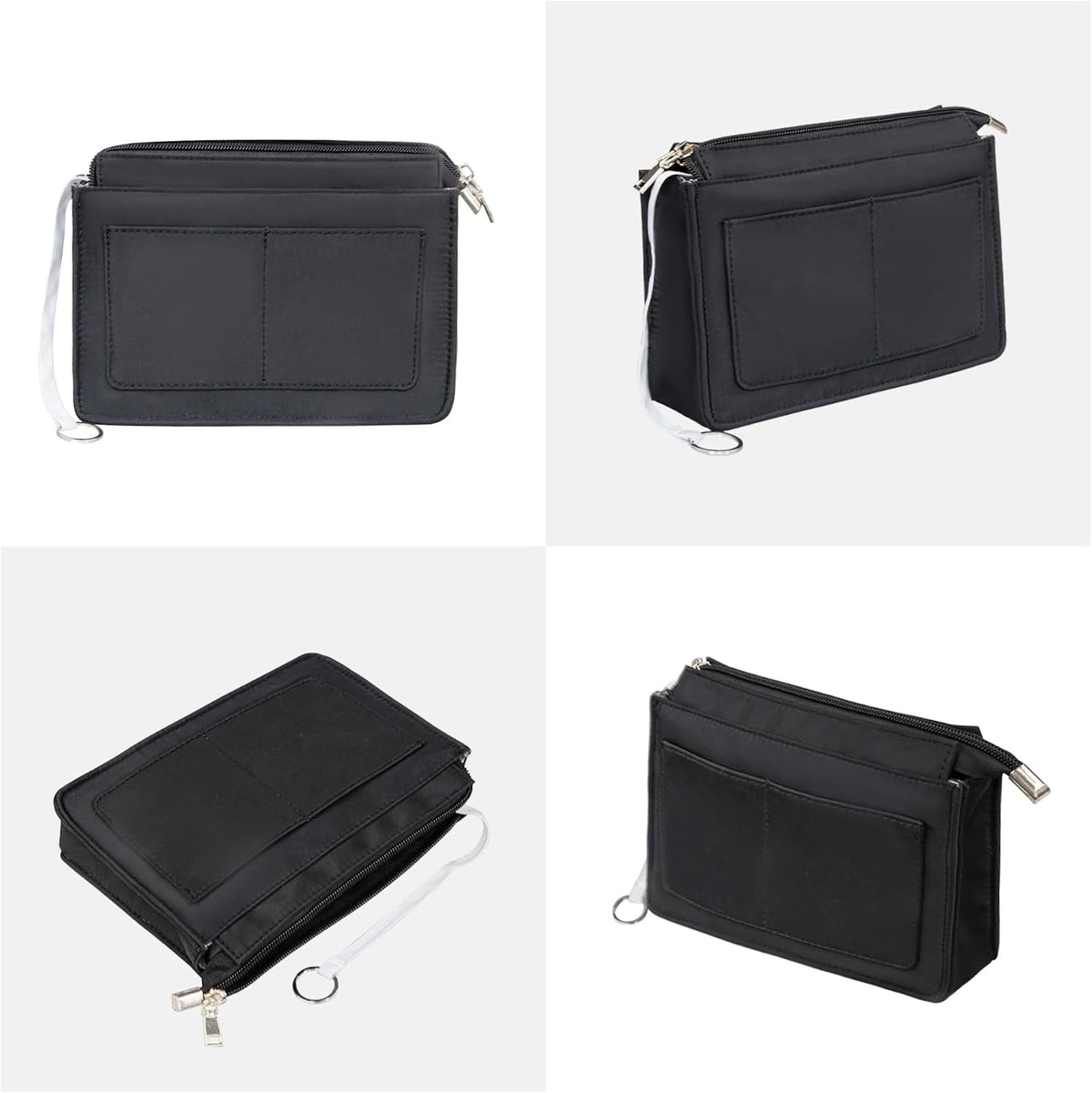 Purse Organizer Insert with Zipper for Women Hobo Handbags Shaper Insert 12 Pockets Bag Black Small
