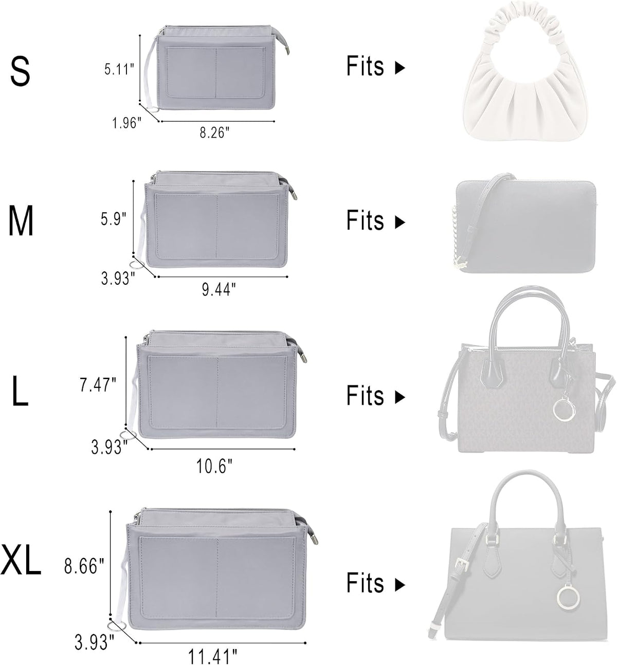 Purse Organizer Insert with Zipper for Women Hobo Handbags Shaper Insert 12 Pockets Bag Black Small