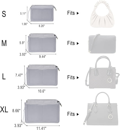 Purse Organizer Insert with Zipper for Women Hobo Handbags Shaper Insert 12 Pockets Bag Black Small