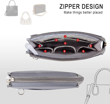 Purse Organizer Insert with Zipper for Women Hobo Handbags Shaper Insert 12 Pockets Bag Black Small