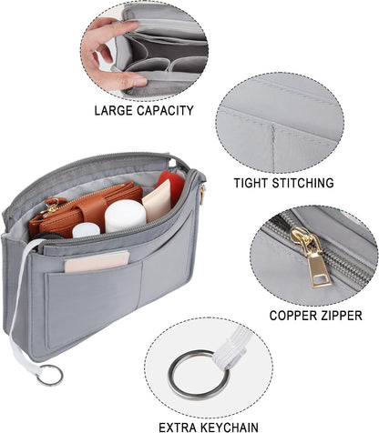 Purse Organizer Insert with Zipper for Women Hobo Handbags Shaper Insert 12 Pockets Bag Black Small
