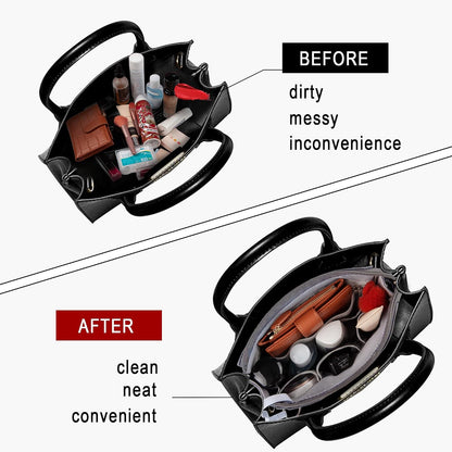 Purse Organizer Insert with Zipper for Women Hobo Handbags Shaper Insert 12 Pockets Bag Black Small