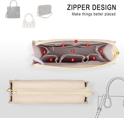 Purse Organizer Insert with Zipper for Women Hobo Handbags Shaper Insert 12 Pockets Bag Black Small