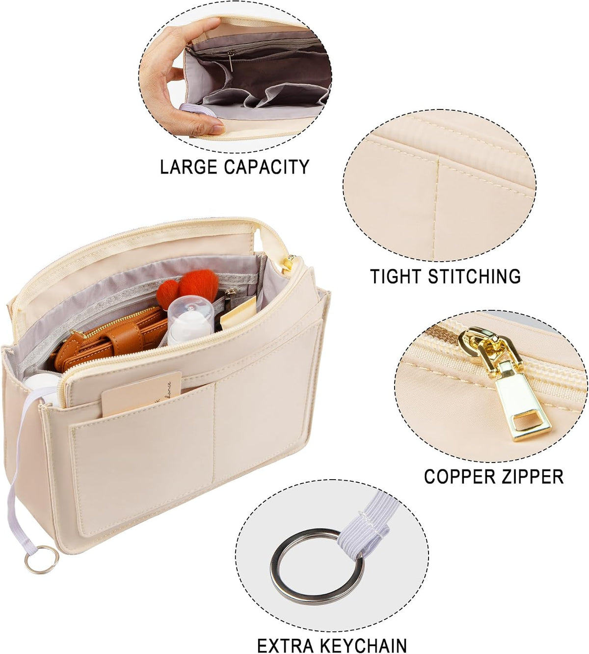 Purse Organizer Insert with Zipper for Women Hobo Handbags Shaper Insert 12 Pockets Bag Black Small