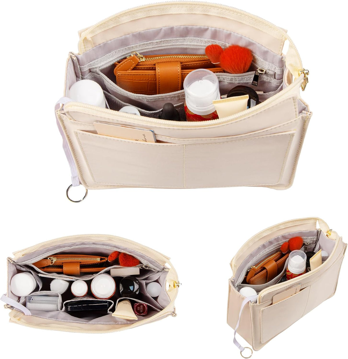 Purse Organizer Insert with Zipper for Women Hobo Handbags Shaper Insert 12 Pockets Bag Black Small