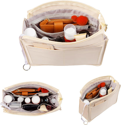 Purse Organizer Insert with Zipper for Women Hobo Handbags Shaper Insert 12 Pockets Bag Black Small